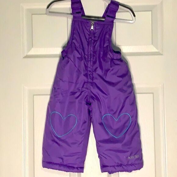 Pacific Trail Purple Snow Bib Heart Overalls - Size 12 Months - Picture 1 of 6